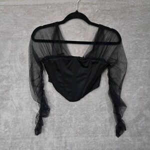 Windsor Corset Top Sheer Mesh Sleeve Black XS Y2K Goth Coquette Fairy Grunge
